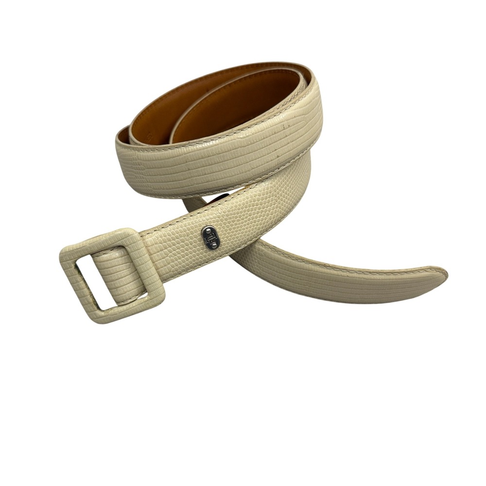 Lauren Ralph Lauren Belt Womens Large Cream Lizard Embossed Leather Slide 1"